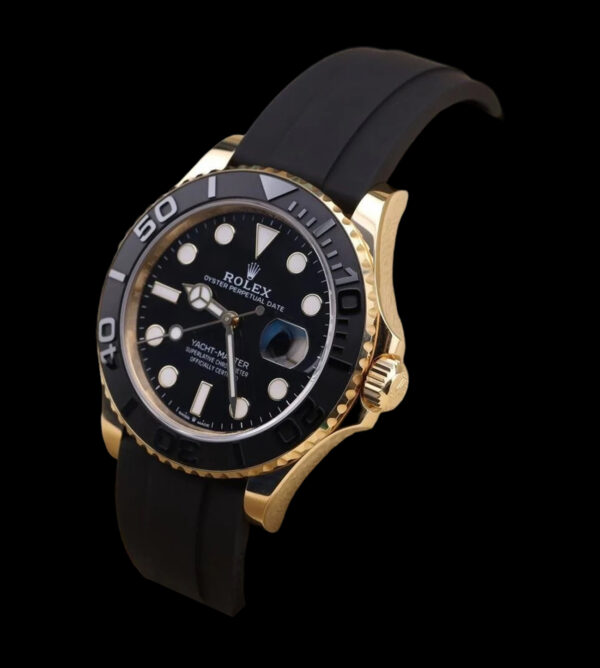 yacht master 42 réplica oro 18k ángulo lateral bisel cerámico oysterflex