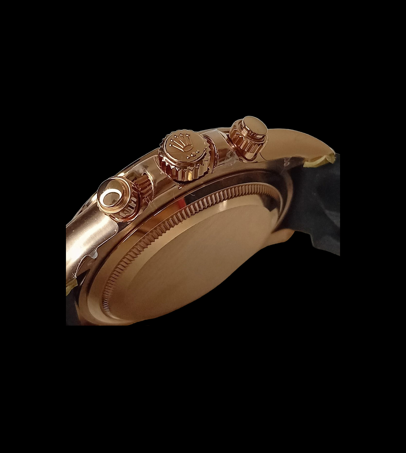 Rolex Replica Daytona Cosmograph Oysterflex Gold Rose 7 daytona superclon oro rose lateral corona pulsadores cronógrafo oysterflex