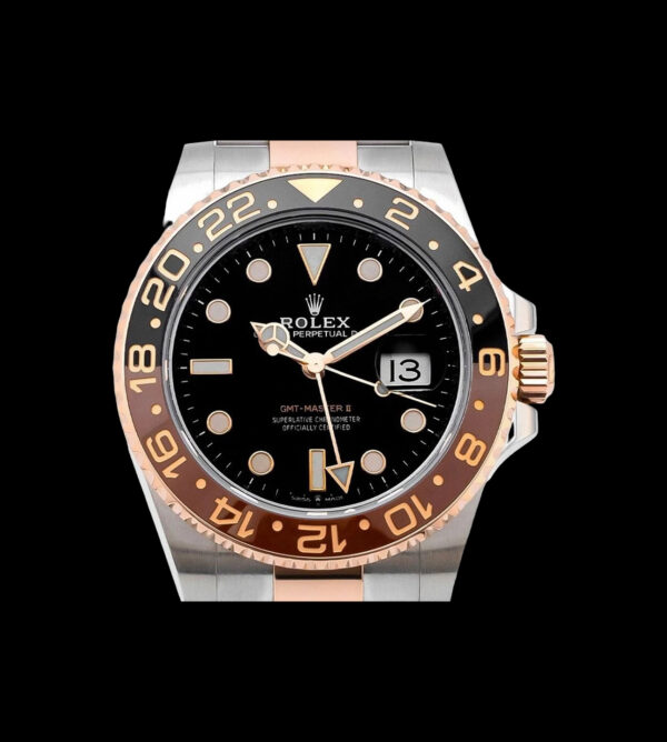 gmt master ii rootbeer réplica detalle lupa cyclops fecha esfera negra