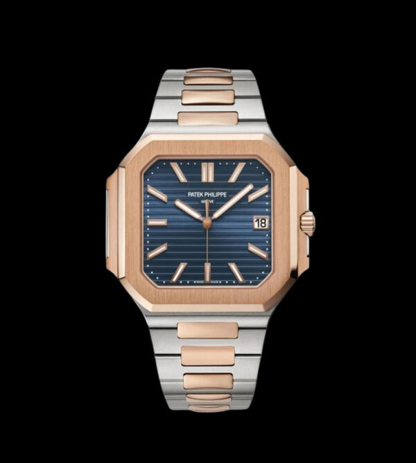 patek philippe replica gold blue frontal caja oro acero esfera azul
