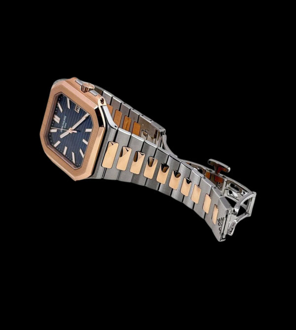 reloj patek philippe gold blue replica vista en angulo caja bicolor