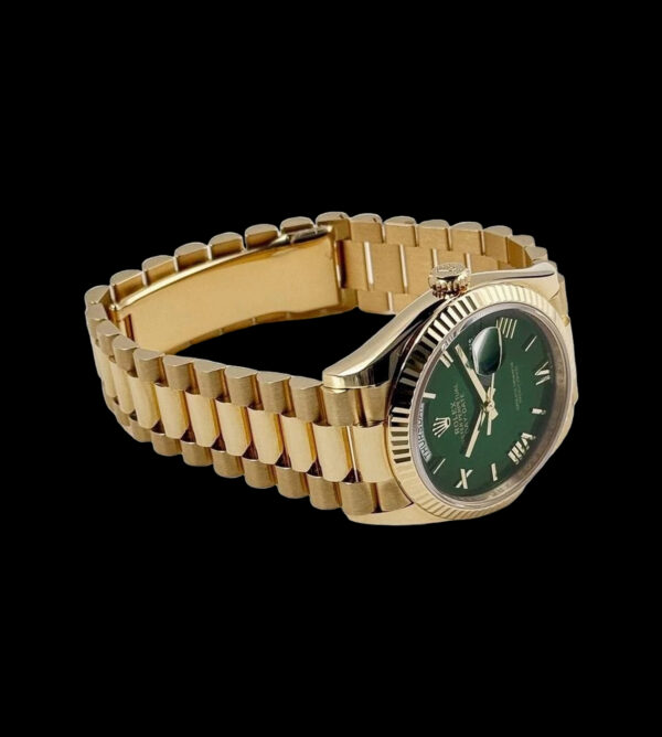 Rolex Day-Date réplica oro amarillo esfera verde vista lateral